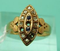A 15ct gold ring set with old cut diamonds and sapphires,