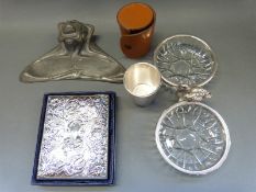 A boxed leather and hallmarked silver unused address book, graduated plated hunting cups,