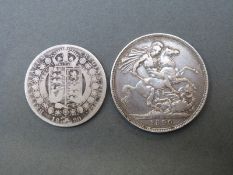 An 1890 Victorian crown together with an 1890 half crown