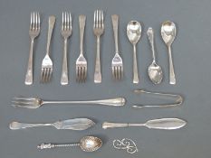 A set of six Art Deco style hallmarked silver dessert forks, London 1945 maker Josiah Williams & Co,