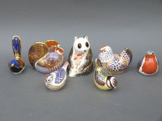 Seven Royal Crown Derby animal and bird paperweights