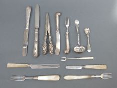 A quantity of hallmarked silver mother-of-pearl-handled cutlery, silver-handled cutlery,