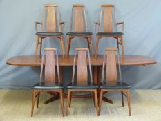 A retro Danish Koefoeds Hornslet extending table (max L 258 min 160 x W106x H171cm) and six chairs