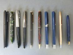 Ten various pens including Sheaffer, Cross, Burnham No 54,