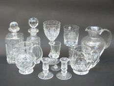A collection of clear cut glassware including a Royal Doulton commemorative goblet engraved 'The Rt.