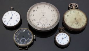 A hallmarked silver pocket watch together with a military style wristwatch,