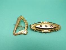 Two 9ct gold brooches,