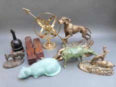 A cast brass model of a pointer, armillary sundial,