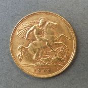 Edward VII 1908 gold half sovereign