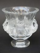 Lalique Dampierre frosted and clear glass pedestal vase decorated with birds amongst foliage,