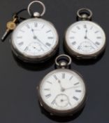 Three hallmarked silver pocket watches including Robert Reid of Bristol all with inset subsidiary