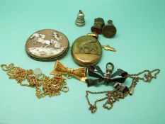 Two Victorian seals, a yellow metal bow brooch,