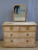A 19thC pine chest of two over two drawers with mirror to top (W114 x D51 x H143)