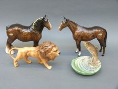 Four items of Beswick including Shire horse,