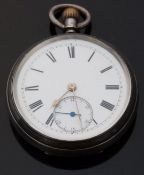 Hallmarked silver gentleman's open faced keyless winding pocket watch with inset subsidiary seconds