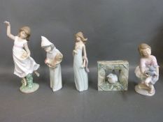 Five boxed Lladro figures including bird photo frame, Best Friend, Garden Dance,