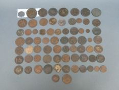 A cachet of Georgian copper etc to include 1754 George II ½ d cartwheels, Hibernia, Isle of Man etc.