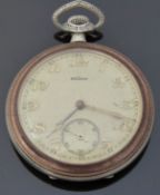 Gersi Art Deco keyless winding open faced pocket watch with inset subsidiary seconds dial,