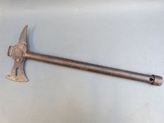 A vintage fireman's or escape axe with hinged cutting facility, length 44.
