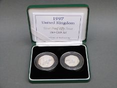 Royal Mint cased silver proof 1997 50 pence two coin set with certificate