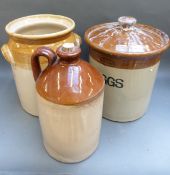 Three stone jars one for eggs,