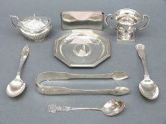 A quantity of hallmarked silver items including a George V two-handled trophy cup or open salt,