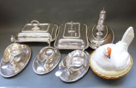 A quantity of plated ware to include serving dishes, three sauce boats,