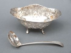 A possibly white metal four bon bon dish marked Veyrat, length 15cm,