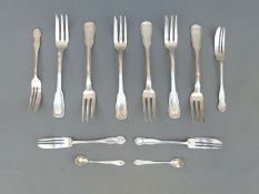 A set of six German white metal cake forks marked 800, weight 166g,