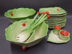 A collection of Carlton Ware leaf plates, salad bowls with servers,