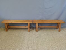 Two jointed pine benches,
