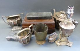 Mappin Brothers plated table lamp, cased cutlery sets, tea set,