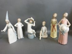 Six Lladro figurines in various poses