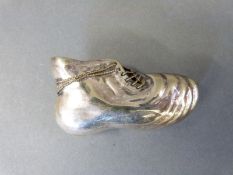A silver plated old boot vesta, length 6.