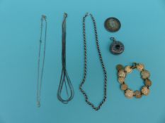 Silver coin bracelet, silver perfume pendant, silver crown,