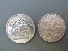 George V 'rocking horse' crown together with a George VI Festival of Britain example