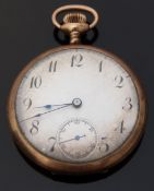 Elgin gentleman's gold plated open faced keyless winding pocket watch with inset subsidiary seconds