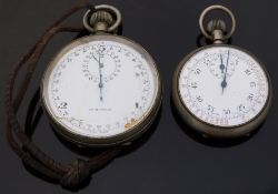 Two Swiss made stopwatches both with subsidiary dials and one with mph markers,