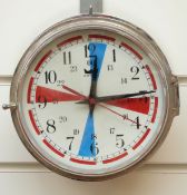 A chrome cased Astral ship's bulkhead timepiece, the Arabic dial with red,
