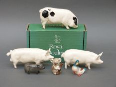 Royal Doulton Gloucester Old Spot pig with box, other Beswick pigs,