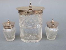 A Victorian hallmarked silver and cut glass pepper and mustard, Sheffield 1893,