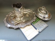 A quantity of silver plate including a wine cooler, serving dish,
