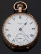 Waltham 9ct gold gentleman's keyless winding open faced pocket watch with inset subsidiary seconds
