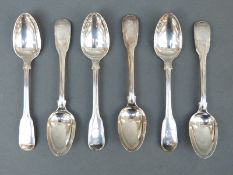 A set of six Victorian fiddle and thread pattern hallmarked silver teaspoons,