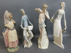 Four larger Nao figures including Spanish lady, flautist,