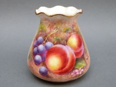 Royal Worcester vase with frilled neck decorated with painted fruit, signed R Love, shape G957,