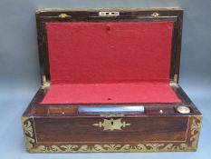 A 19thC brass inlaid rosewood writing slope with fitted interior (H18 x W50 x D26cm)