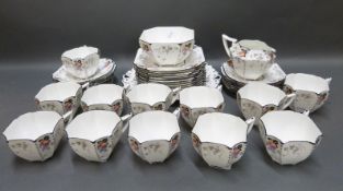 Shelley Art Deco tea service in Peaches and Grapes pattern including 12 cups,