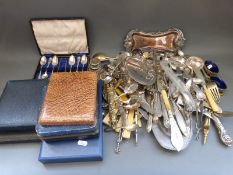 A quantity of cased and loose plated and hallmarked silver-handled cutlery, salts, scissors,