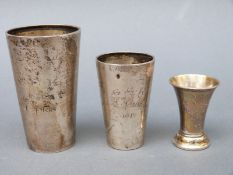 Three Swedish K Andersen white metal items comprising two beakers, larger height 8cm,